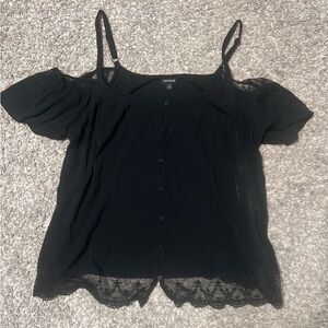 Torrid Black Button-Front Cold Shoulder Blouse